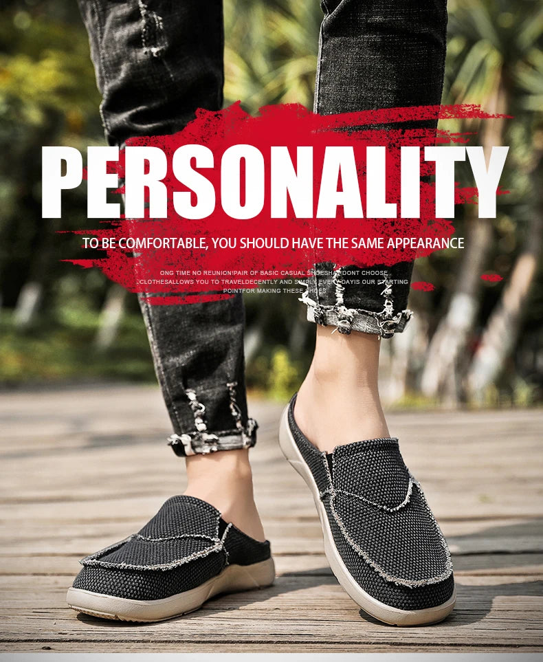 Casual Slip on Mens Shoes Outdoor Walking Comfortable Canvas Slippers Korean Trend Baotou Half Drag Slides Zapatillas Hombre - Sun Studio