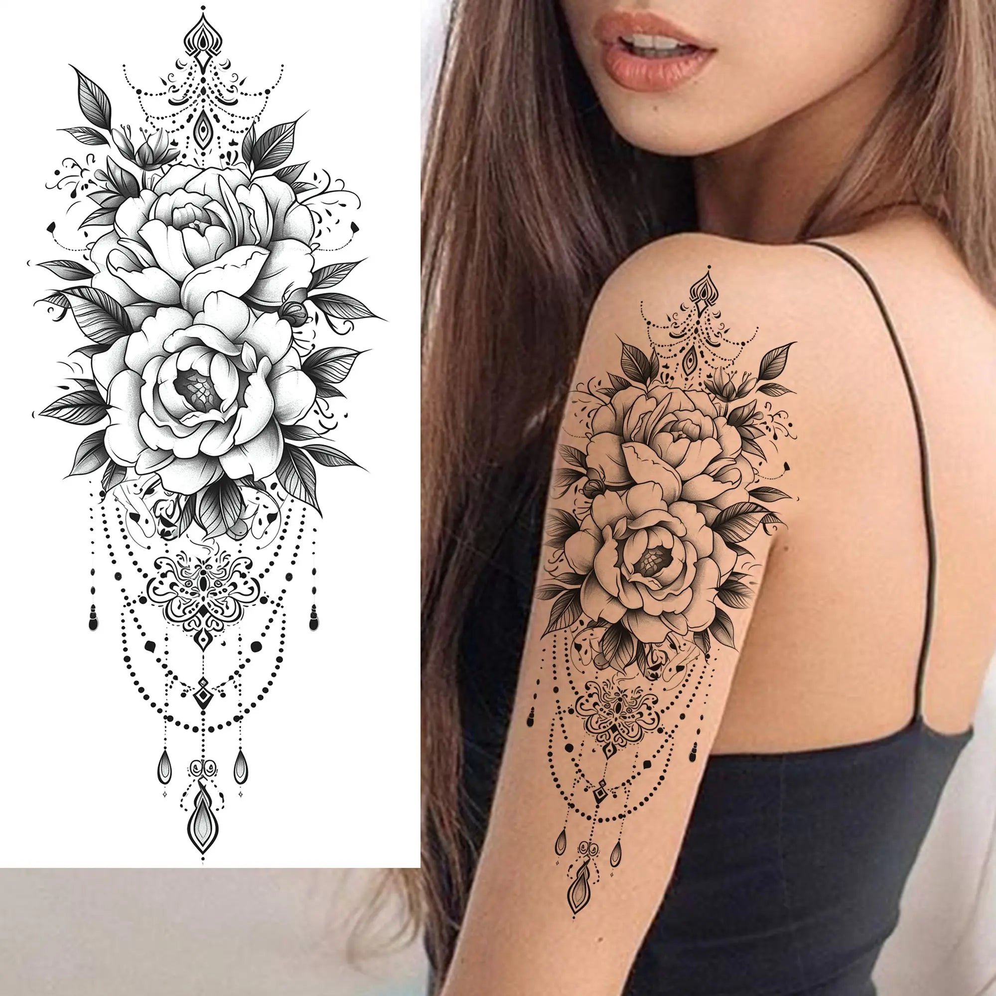 1 Blatt Schönes Schildkröte mit Blumen Temporäre Tattoos Elefant Löwe Tattoos Wasserdicht Realistische Tiere Fake Tattoos Aufkleber