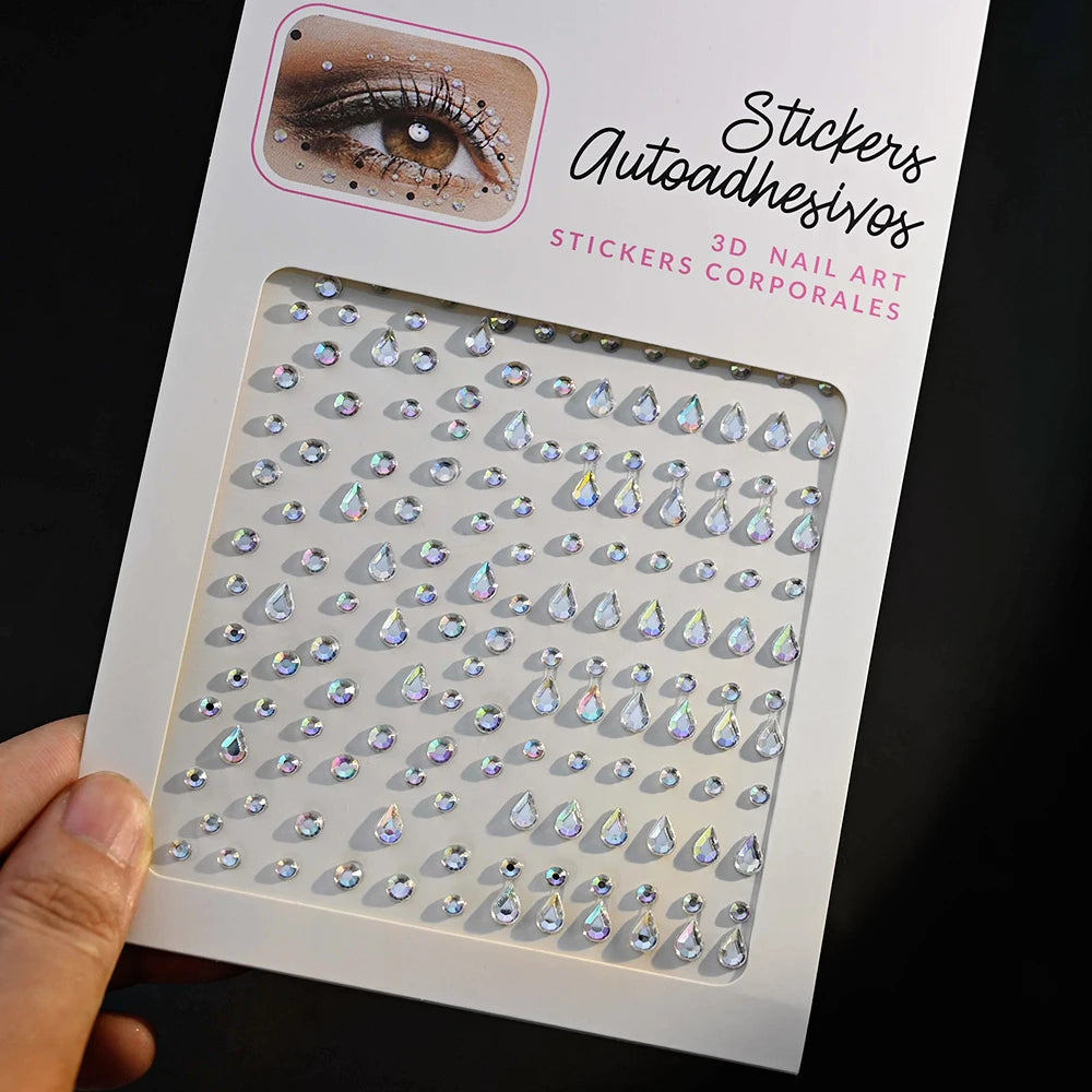 1 Stück Gesicht Diamant-Gem-Sticker, 5D, bunte Strass-Tattoo-Aufkleber, für Festival, Nagel, Körper-Make-up, Bling-Schmuck, DIY Gesichtssticker