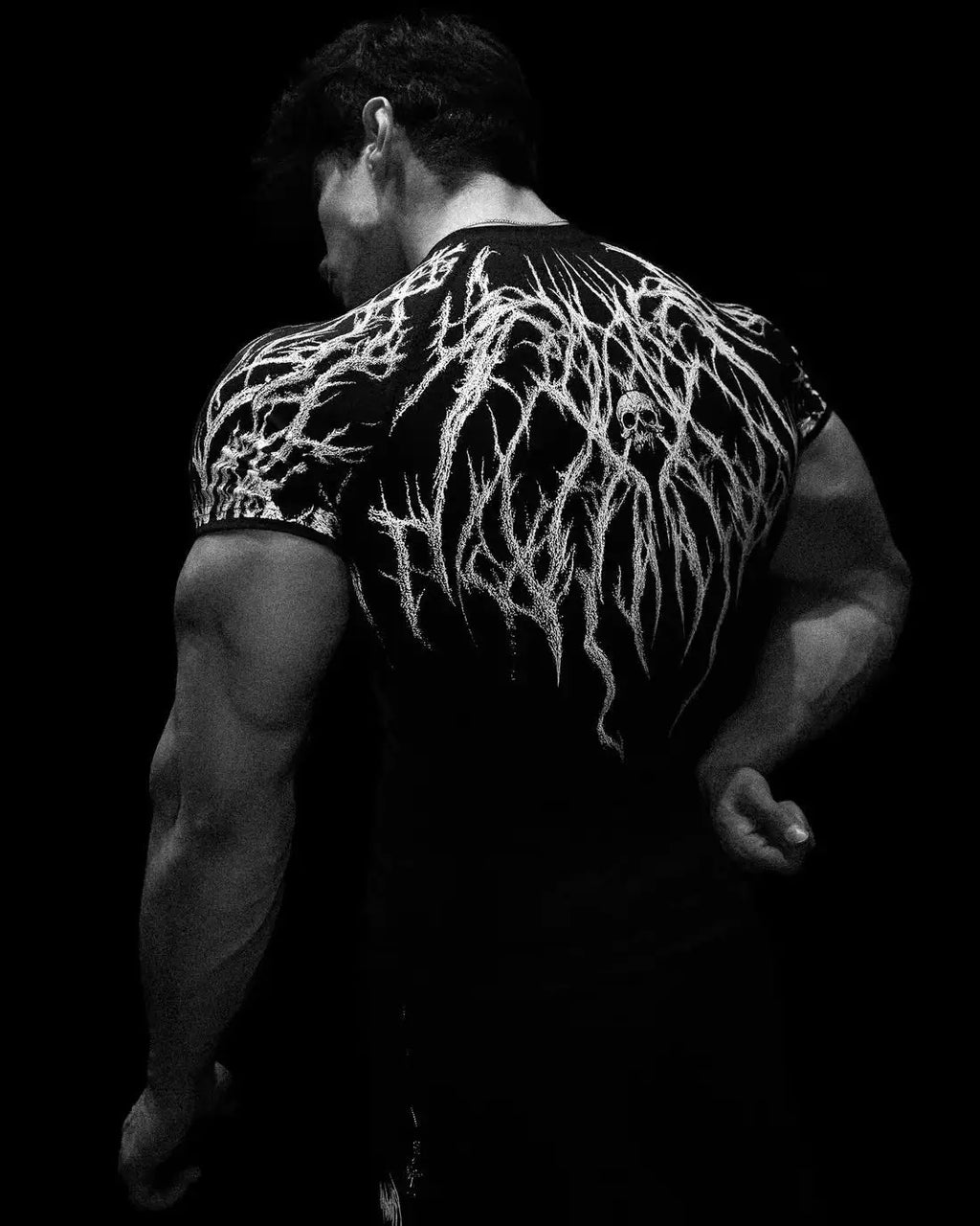 GYM T-shirt Men's Dark Gothic Print Muscle Tee High Elasticity And Quick Drying Exercise For Bodybuilding Training - Sun Studio