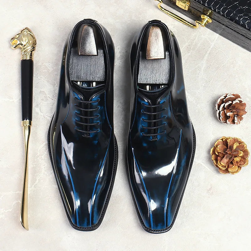 Mens Wedding Oxford Gentlemen Party Dress Shoes Genuine Patent Leather Casual Pointed Toe Formal Shoes For Men - Sun Studio
