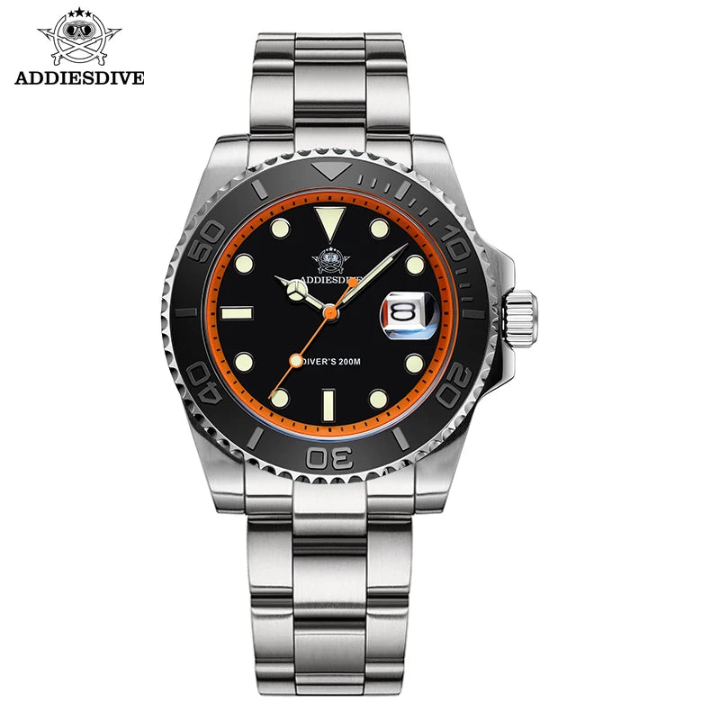 ADDIESDIVE Luxury Men's Diver Watch 200m Stainless Steel Bezel BGW9 Super Luminous Men's Analog Business Quartz Watches AD2040 - Sun Studio