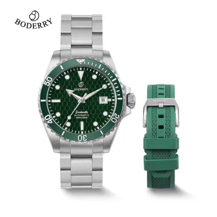 BODERRY Mens Automatic Watches Military Watch Mechanical Wristwatch Titanium Diver 100m Waterproof Sapphire C3 Luminous Sport - Sun Studio