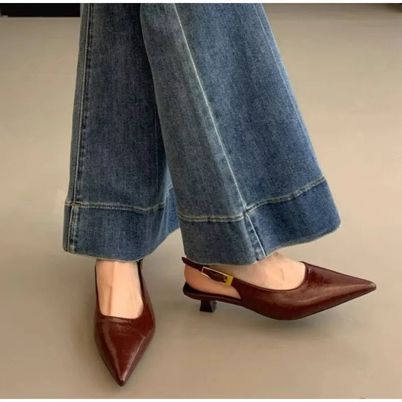 Summer Pointed Toe Women Sandals Fashion Singbacks Mules ShoesLadies Elegant Low Heel Stripper Party Sandalias Tacones Bajos - Sun Studio