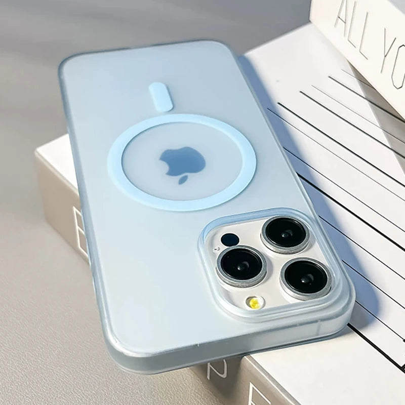 Original Ultra Thin Matte Magnetic Wireless Charge Clear Case ForiPhone 15 14 Plus 13 12 11 Pro Max ForMagsafe Hard PC Cover - Sun Studio