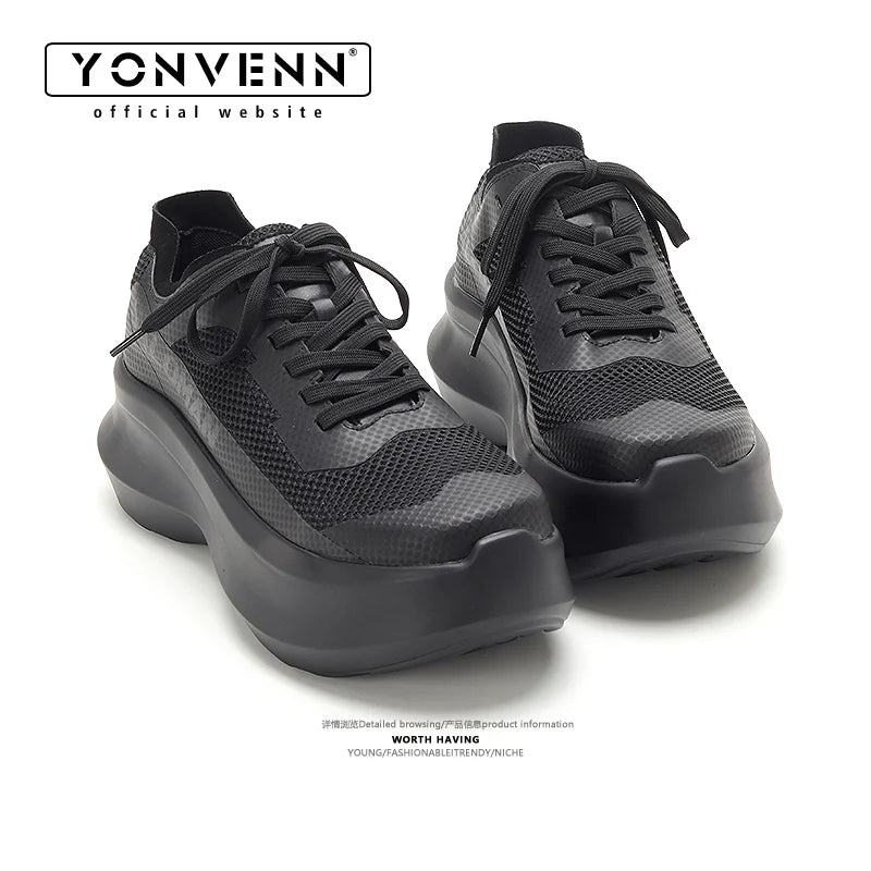 Summer New Mesh Shoes Men's Height 7CM Casual Breathable Dad Shoes Sponge Cake Shoes Thick Bottom Trendy Sports Shoes - Sun Studio