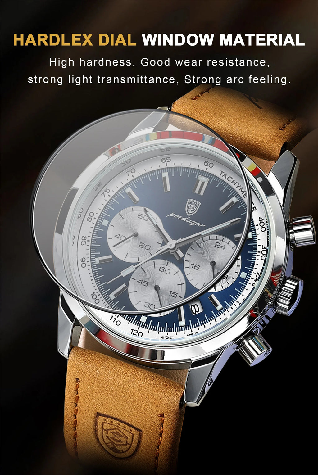 POEDAGAR Top Brand Men's Quartz Watch Waterproof Luminous Chronograph Military Man Watch Luxury Fashion Leather Watches For Men - Sun Studio