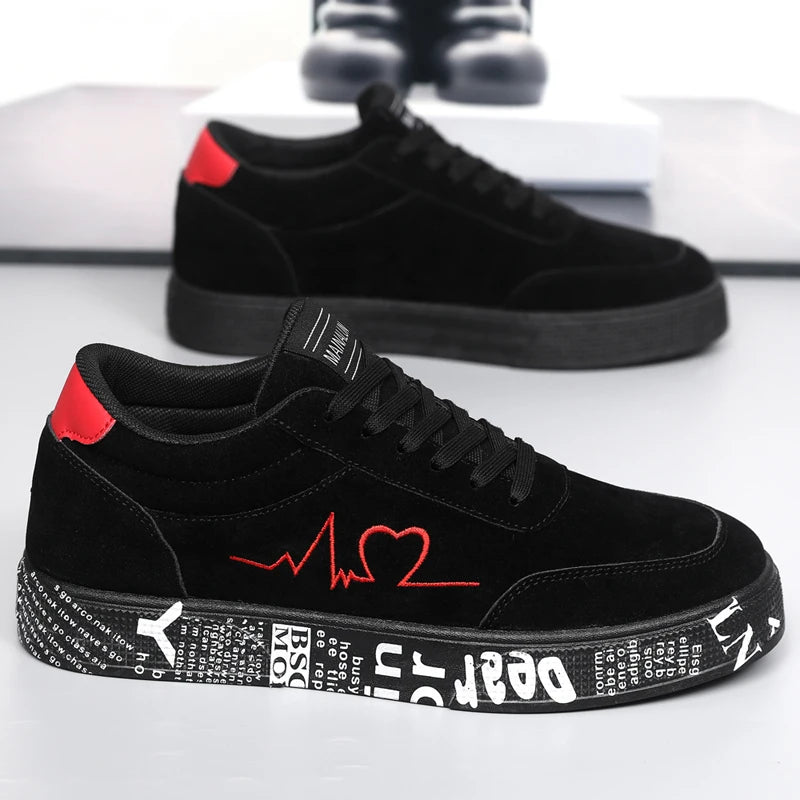 Breathable Mid-Top Sneakers , Heart & Music Graphic Design, Casual Streetwear Shoes for Couples, Valentine's Day & Birthday Gift - Sun Studio