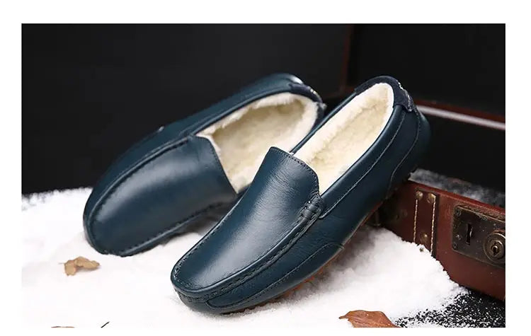 Winterfell Loafers Herren Freizeit Schuhe Baumwolle Leder Dress Schuhe Slip-On Flats Plüsch Herren Mokassins Fleece gefüttert Fahrerschuhe