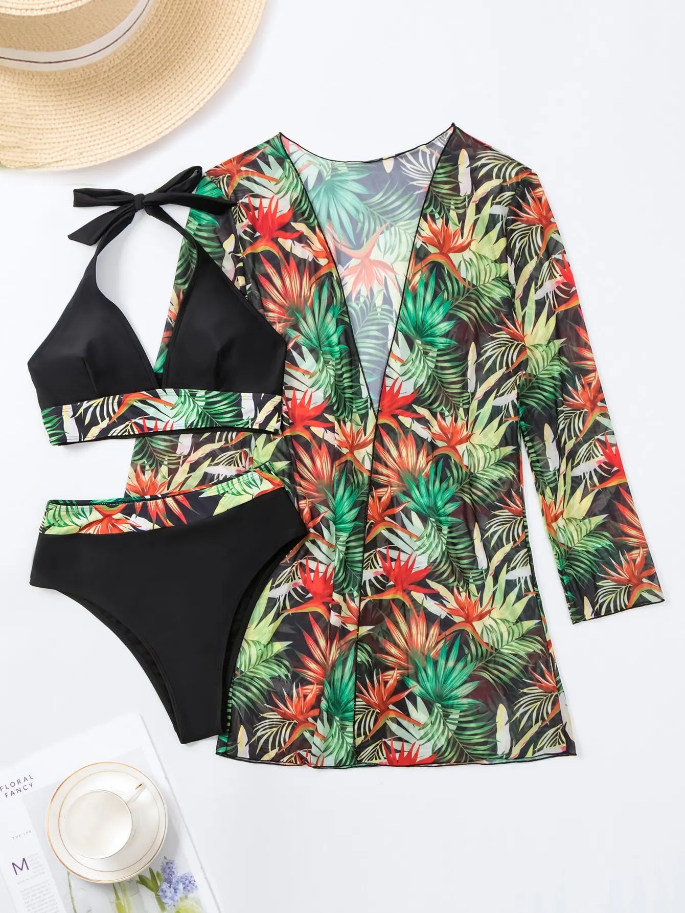 Halter Print Bikini 2026 Women Swimsuit With Kimono High Waist Swimwear Female Bathers Bathing Swimming Swim Suit Beachwear - Sun Studio