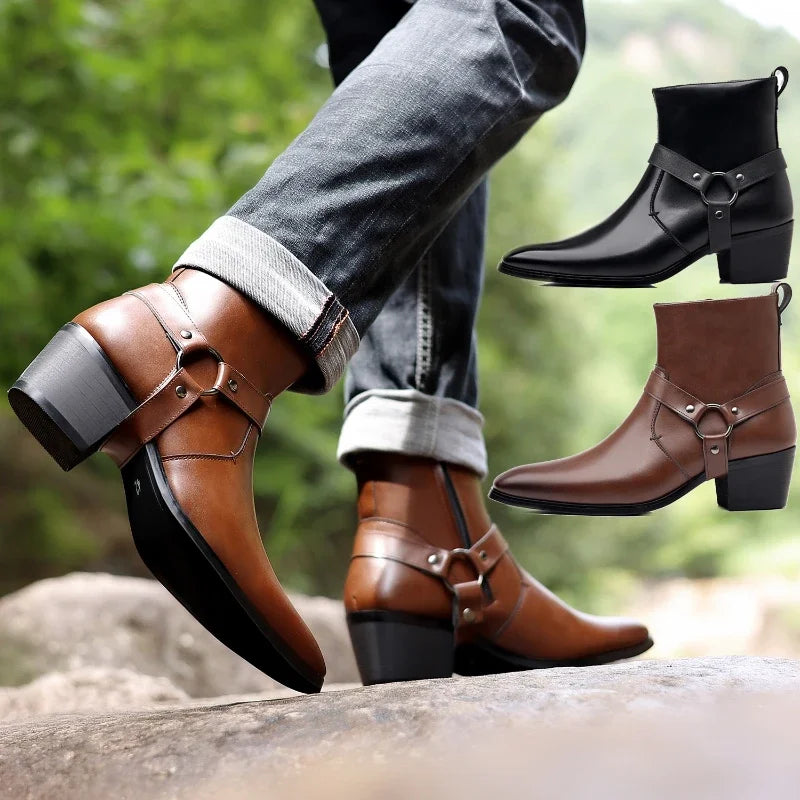 Men's Boots Fashion Designer Chelsea Boots Luxury High Quality Men Cowboy Boots Black Brown Zip Wedding Office Dress Shoes Male - Sun Studio