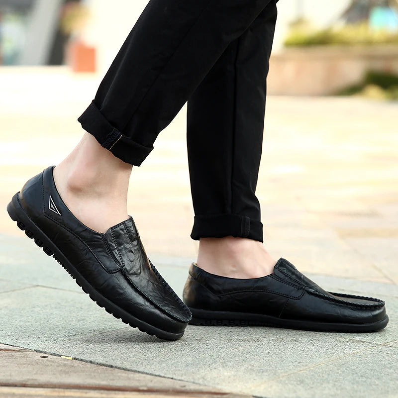 Genuine Leather Men Casual Shoes Luxury Brand 2025 Mens Loafers Moccasins Breathable Slip on Black Driving Shoes Plus Size 37-47 - Sun Studio