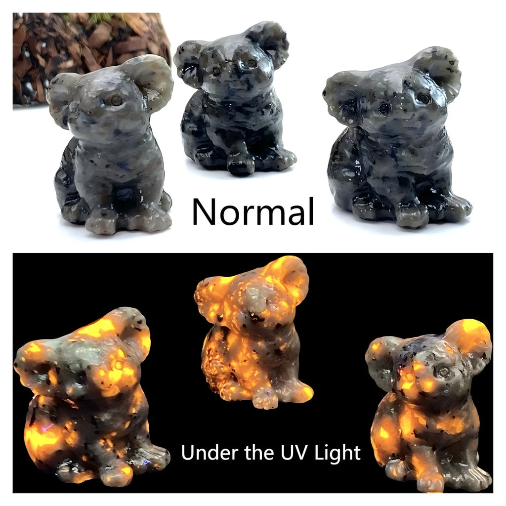 1PC Koala Carving Yooperlite Obsidian Firework Garnet Yellow Calcite - Home Decor Ideal for Graduation Gift Festival Decoration - Sun Studio