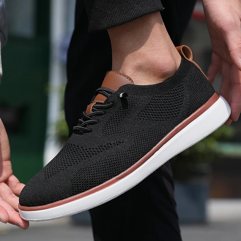 Men's Fashionable Knitted Lace Up Shoes Breathable Mesh Stable and Soft Sole Trendy Luxurious Running Flat Shoes Tenis Masculino - Sun Studio