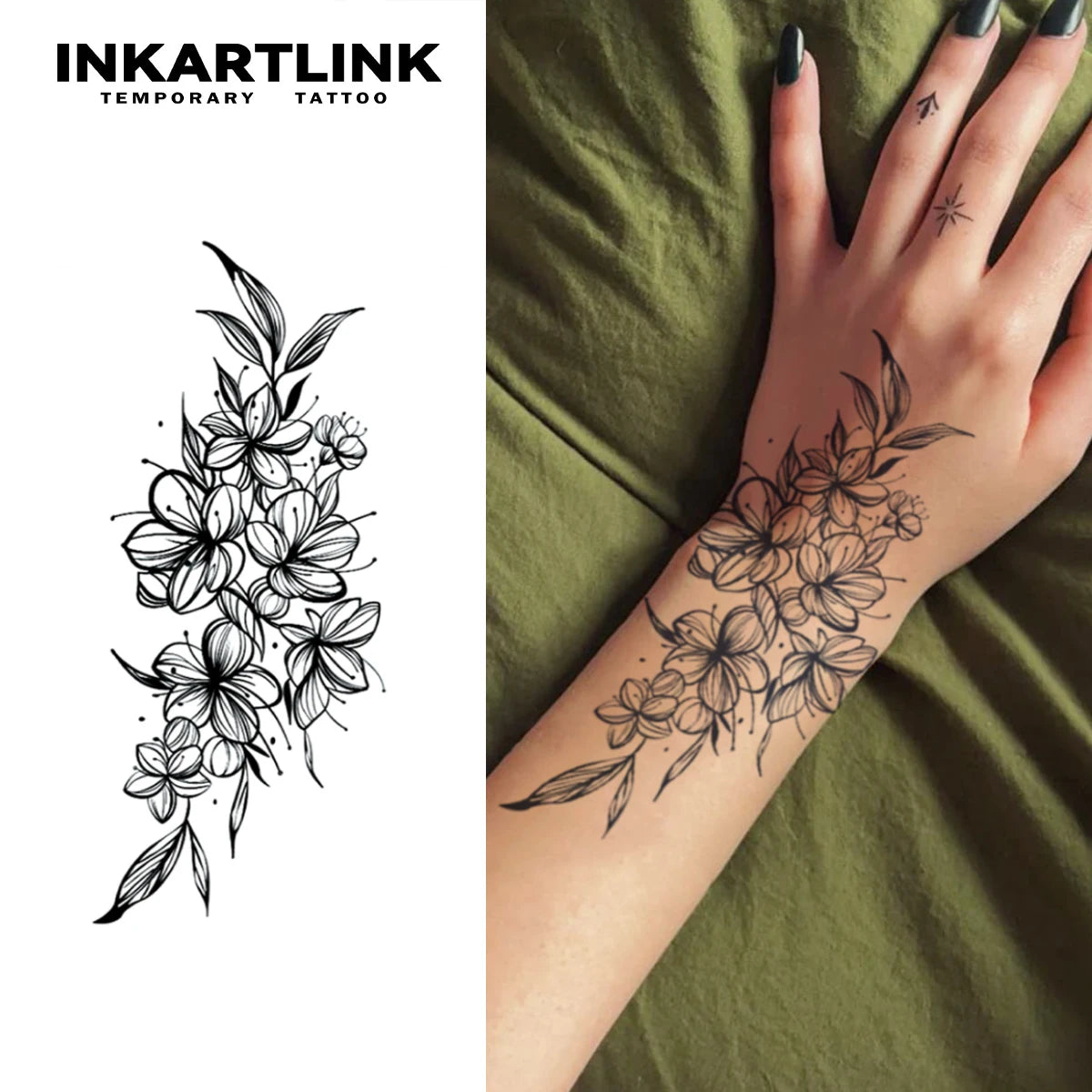 Flower temporary tattoo sticker, waterproof magic tattoo, lasts to 15 days fake tattoo, semi permanent tattoo - Sun Studio