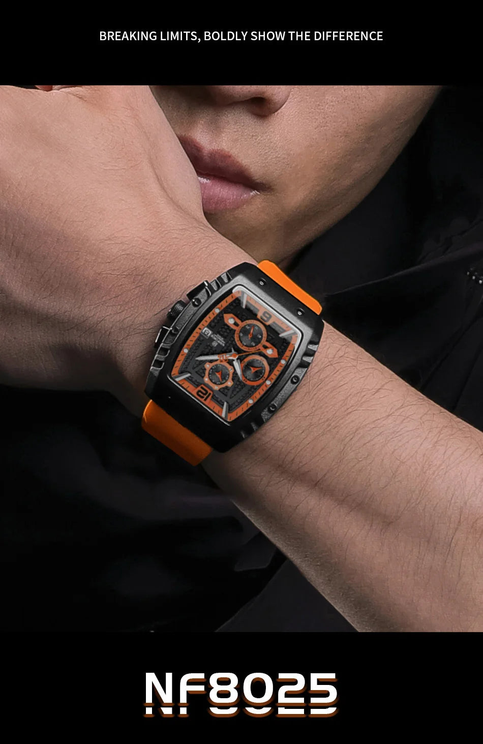 NAVIFORCE Creative Barrel-Shaped Dial Men Watches Fumed Silica Strap Waterproof Quartz Chronograph Date Display Male Wrist Watch - Sun Studio