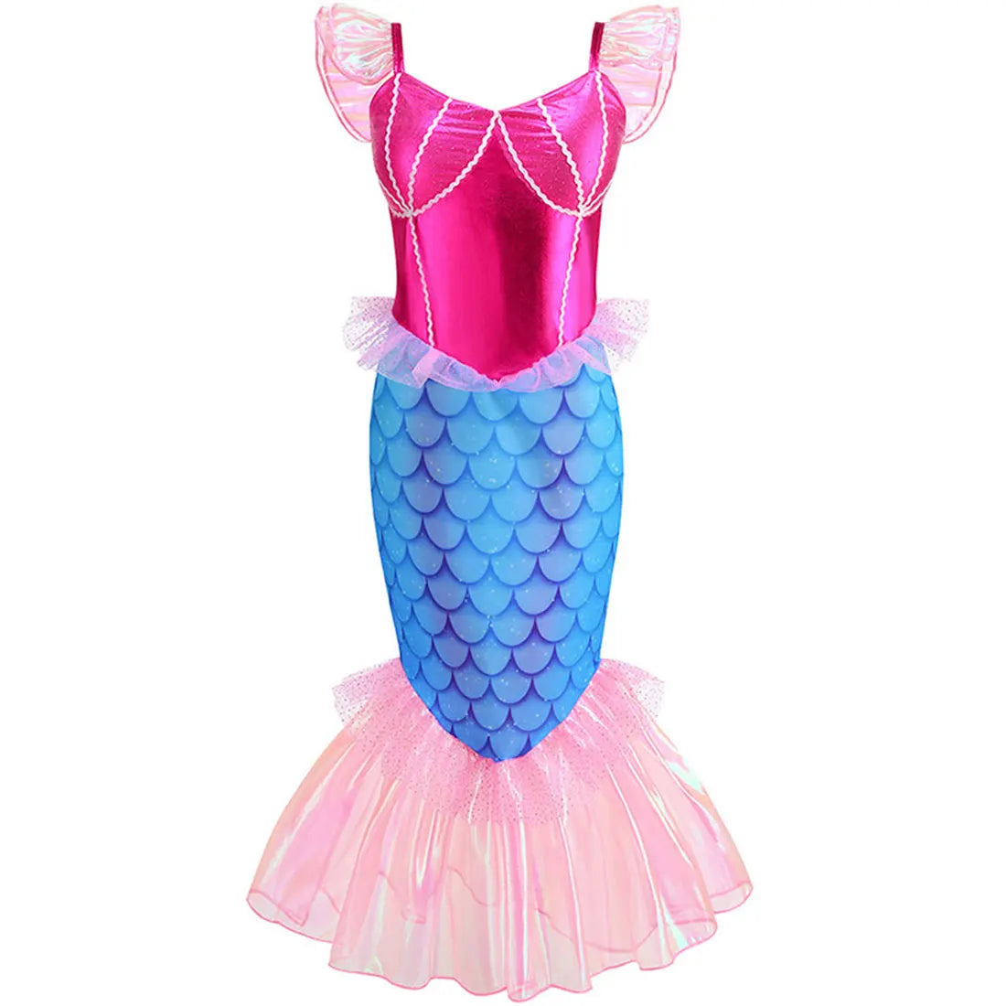 Disney Blue Red Purple Three Colors Mermaid Flying Sleeve Fishtail Beautiful Dress For Girl Summer Beach Party Cool Swimsuit Set - Sun Studio