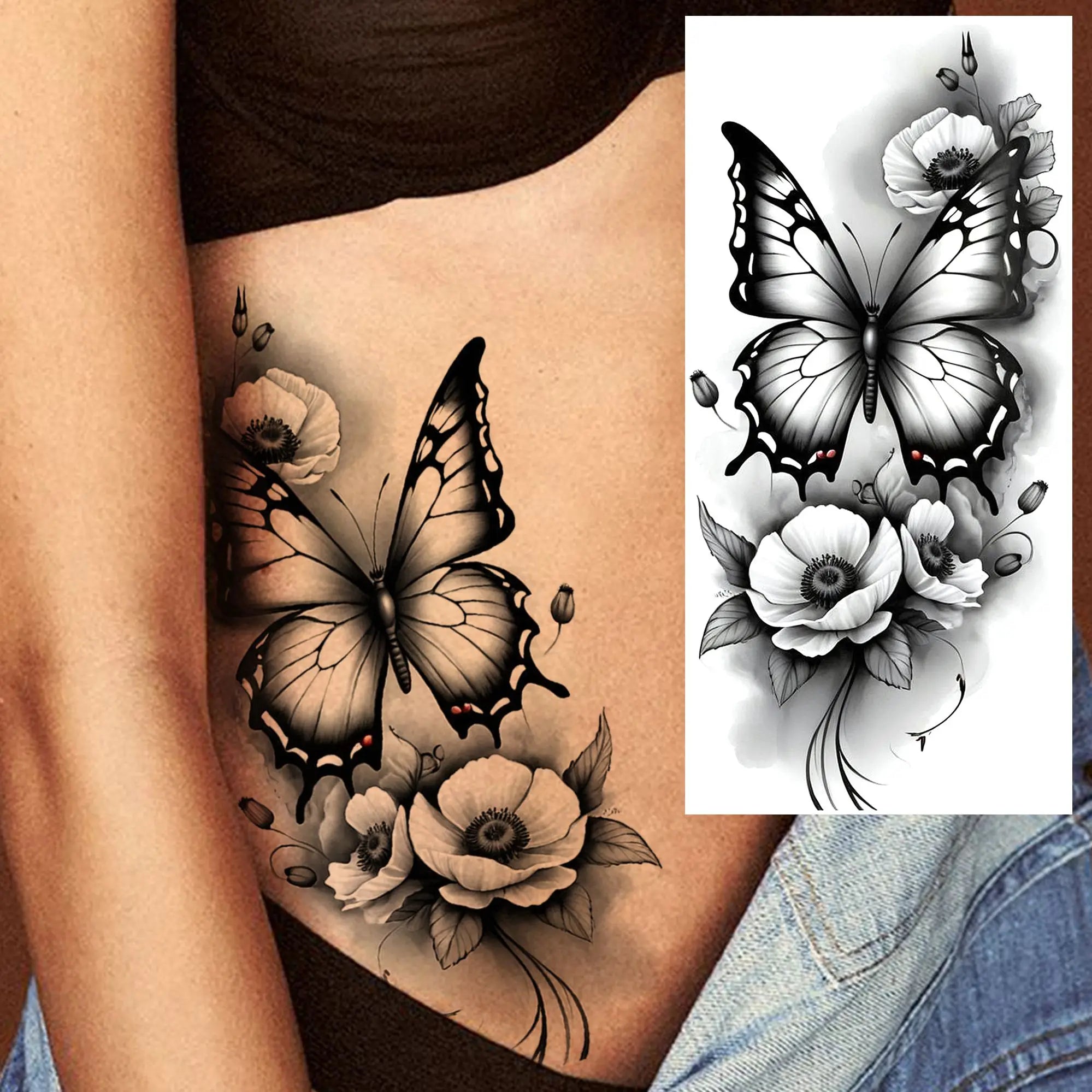 1 Blatt Schönes Schildkröte mit Blumen Temporäre Tattoos Elefant Löwe Tattoos Wasserdicht Realistische Tiere Fake Tattoos Aufkleber