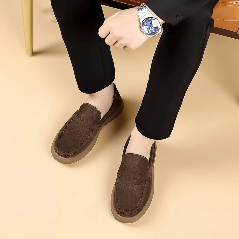 Fashion Genuine Leather Mens Shoes Business Casual Luxury Brand Soft Comfort Loafers Shoes High Quality Slip on Male Boat Shoes - Sun Studio