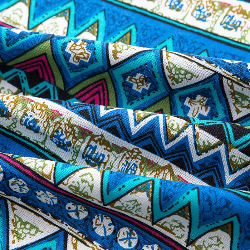 Bohemian Fabric Ethnic Vintage Retro Boho Printed Cotton Linen Home Decor Upholstery Textile - Sun Studio