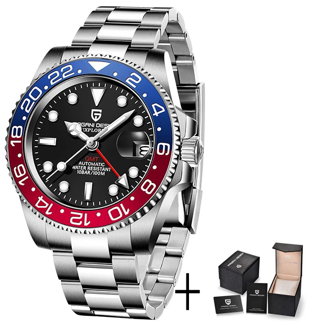 PAGANI DESIGN PD-1662 Luxury GMT Men Mechanical Wristwatch Sapphire Glass Stainless Steel 100M Waterproof Automatic Watches - Sun Studio