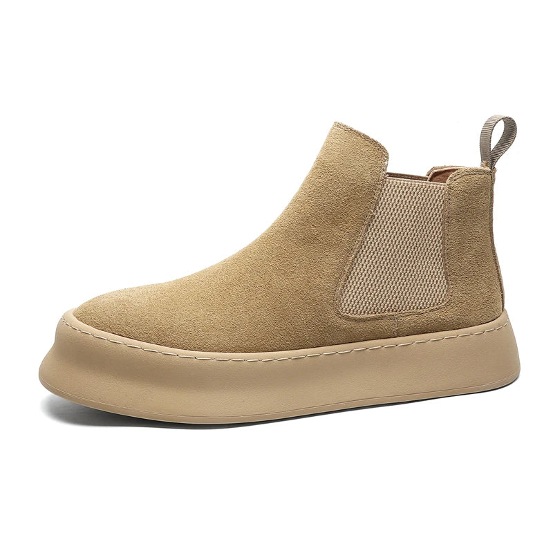 Mode Marke Herren Echtes Leder Mid Top Stiefel im Britischen Stil Herbst Winter Herren Rutschfeste und Abriebfeste Chelsea Boots