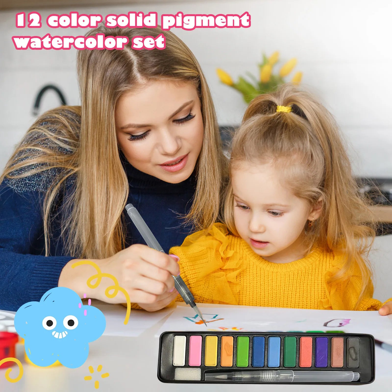 Mini Watercolor Paint Set Box Portable Lightweight Travel-Sized Moisturizing Palette for Painting and Sketching - Sun Studio