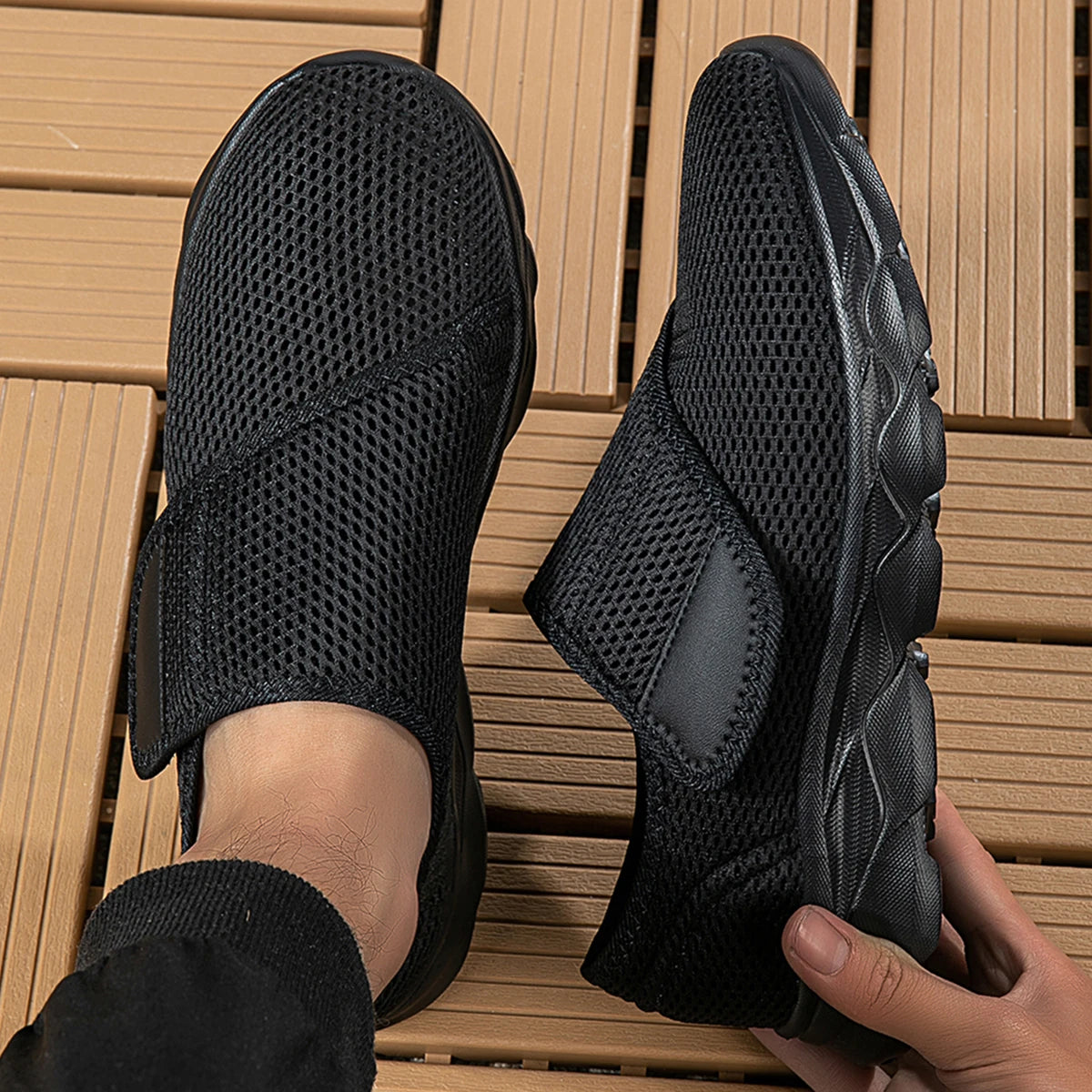 Sneakers Men Orthopedics Wide Feet Swollen Walking Casual Shoes Thumb Eversion Adjusting Soft Comfortable Light Man Shoes Black - Sun Studio