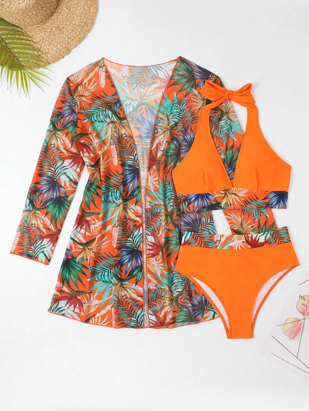 Halter Print Bikini 2026 Women Swimsuit With Kimono High Waist Swimwear Female Bathers Bathing Swimming Swim Suit Beachwear - Sun Studio