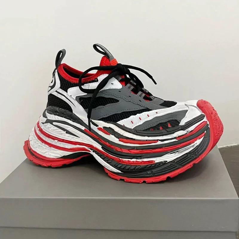Thick Bottom Platform High Heel Casual Trainers Luxury Brand Designer Women Sneaker Mixed Color Runway Sport Shoes Large Size - Sun Studio