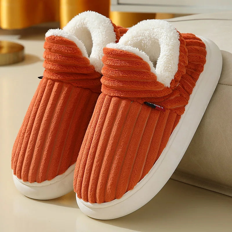 Asgard Herren Plüsch Plattform Hausschuhe Winter Warm Draußen Rutschfest Flauschig Weich Baumwollstiefel Innenmode Gemütlich Furry Flach-Hausschuh