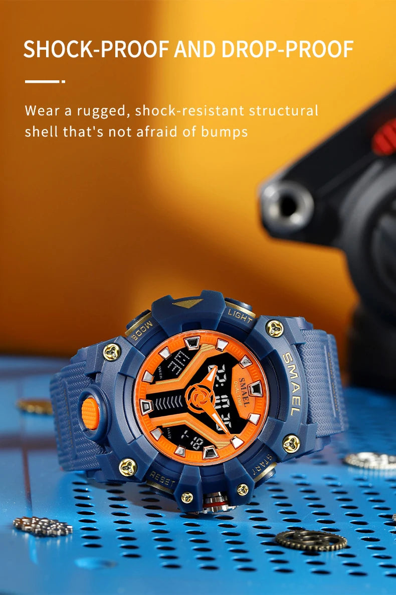 New SMAEL Sport Watch for Man Dual Time Watch for Men Shock Resistant Led Light Watch Military 8075 Quality Mens Sports Watches - Sun Studio
