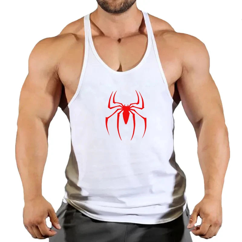 Spider Print Fitness Tank Top Fitness Shirt Muscle Men's Single Tank Top Men's Sleeveless Sweatshirt Men's Tops Fitness Clothing