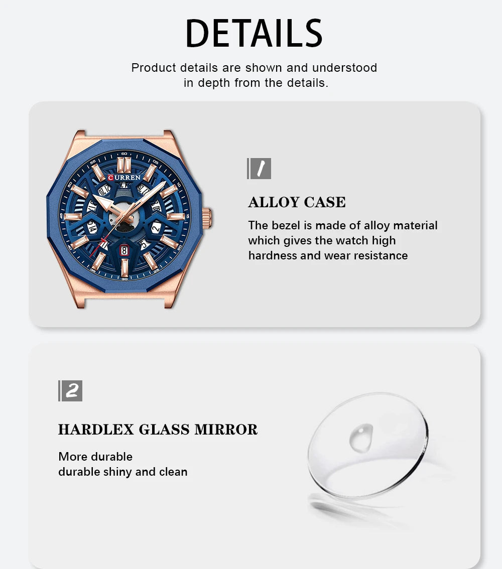 CURREN Fashion Creative Design Watches Men Quartz Silicone Strap Date Wristwatches for Male Clock with Luminous Hands - Sun Studio