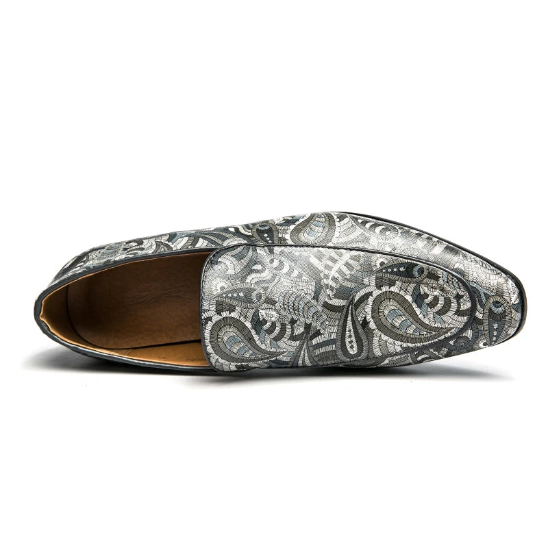New British Style Fashion Trends Printed Leather Loafers Men Breathable Casual Shoes Men Slip-on Dating Driving Party Men Shoes - Sun Studio