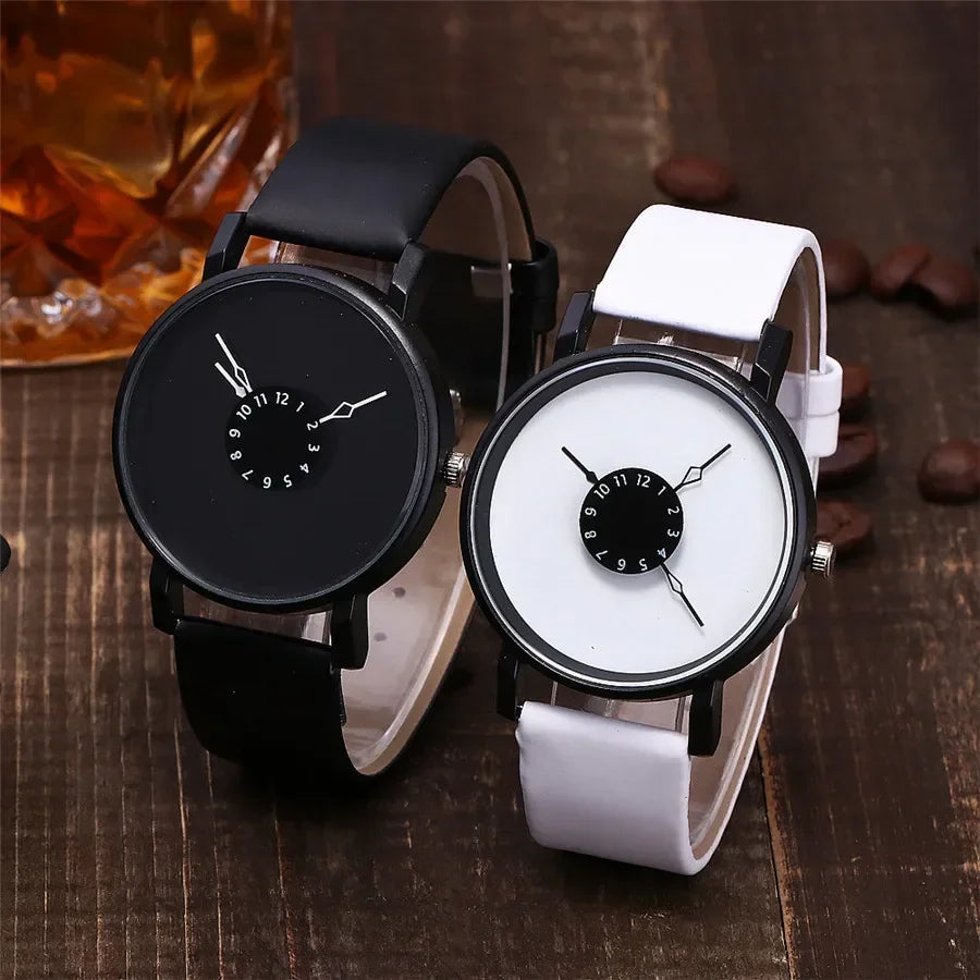 Couple Casual Quartz Watches Leather Band Strap Watch Analog Wrist Watch for Women Men Creative Digital Dial Clock Reloj Mujer - Sun Studio
