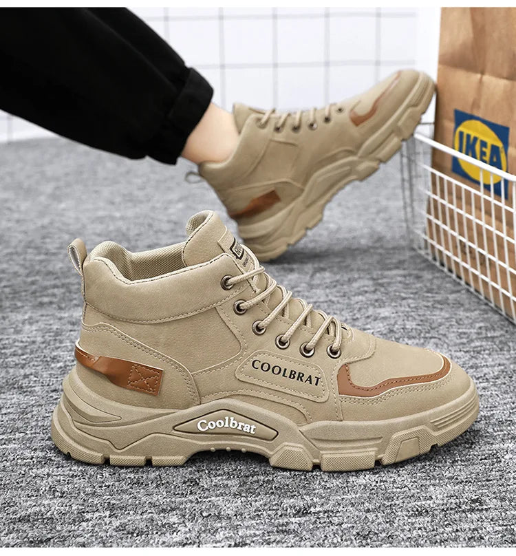2026 new Men's High Top Boots Trendy Black Motorcycle Boots Outdoor Warm Platform Boots Men Lace-up Leather Boot Bota Masculina - Sun Studio