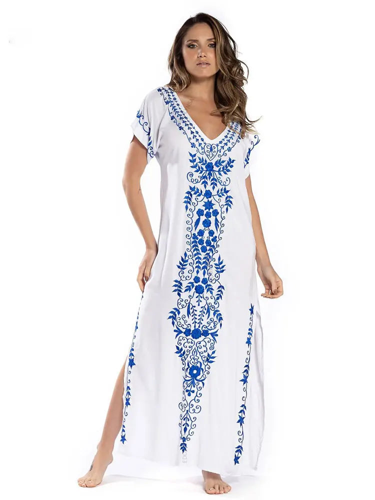 2023 Embroidery Kaftan Beach Cover Up Saida de Praia Swimsuit Women Bikini Cover-ups Tunic for Beach Pareo Sarong Beachwear Q790 - Sun Studio