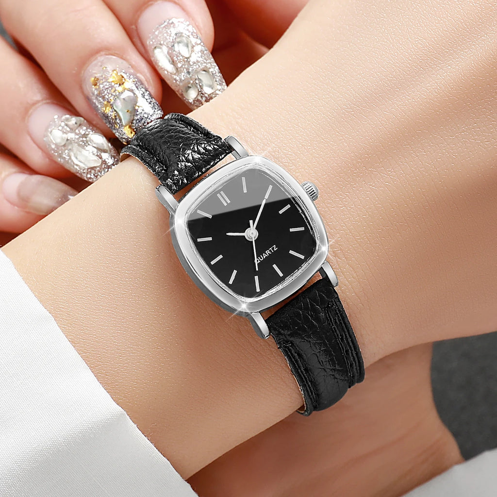 2PCS/Set Fashion Small Dial Women Watches Leather Band Square Quartz Watch for Ladies Clock Reloj Mujer （Without Box） - Sun Studio
