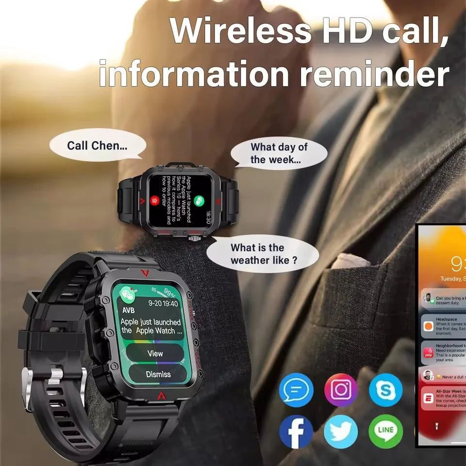 Men Smart Watch Bluetooth Call Sleep Heart Rate Healthy Monitor Outdoor LED Flashlight Waterproof Sports Watches For Android IOS - Sun Studio