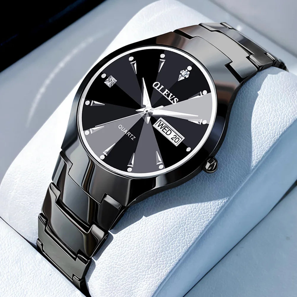 OLEVS Men's Watches Top Brand Luxury Original Quartz Wacth for Man Waterproof Tungsten Steel Case Strap Luminous Date Week Thin - Sun Studio