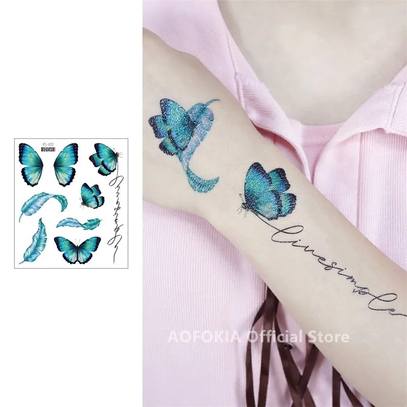 Glitter Butterfly Tattoo Temporary Waterproof Body Sticker Gradient Color Face Make Up Festival Accessories Disposable tatto - Sun Studio