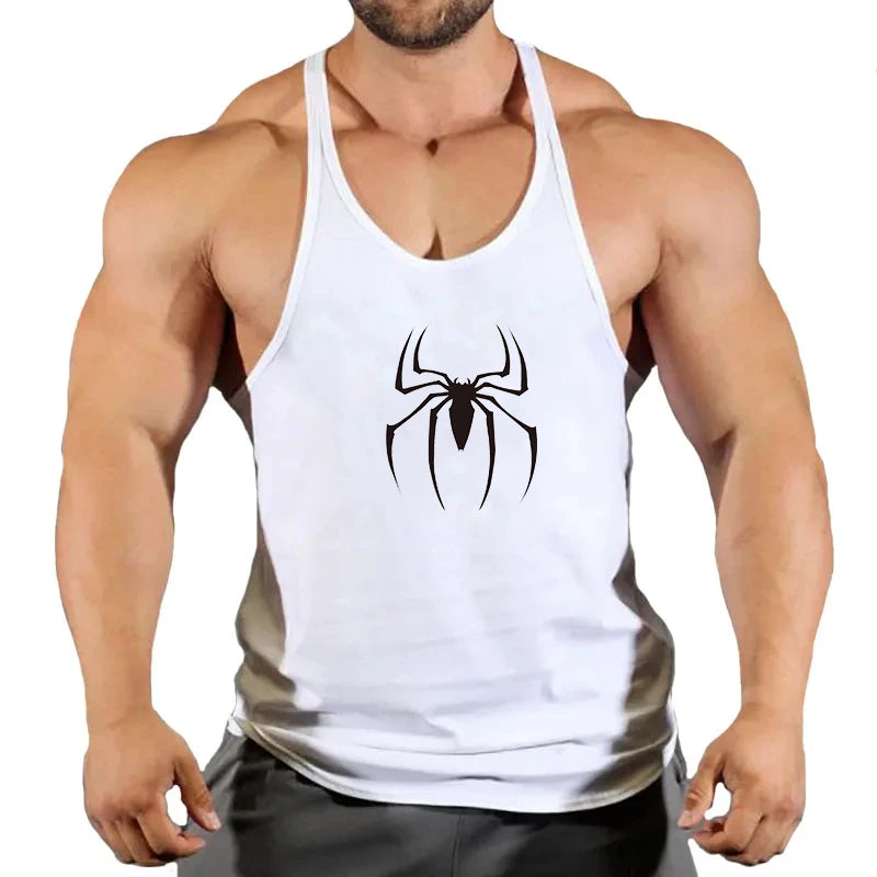 Spider Print Fitness Tank Top Fitness Shirt Muscle Men's Single Tank Top Men's Sleeveless Sweatshirt Men's Tops Fitness Clothing - Sun Studio