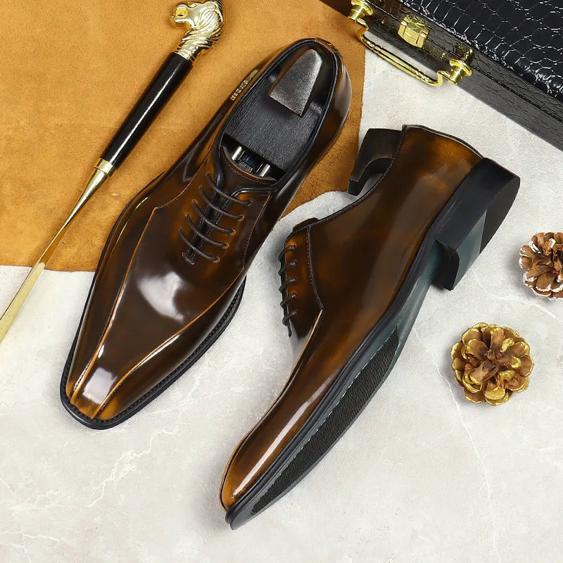 Mens Wedding Oxford Gentlemen Party Dress Shoes Genuine Patent Leather Casual Pointed Toe Formal Shoes For Men - Sun Studio