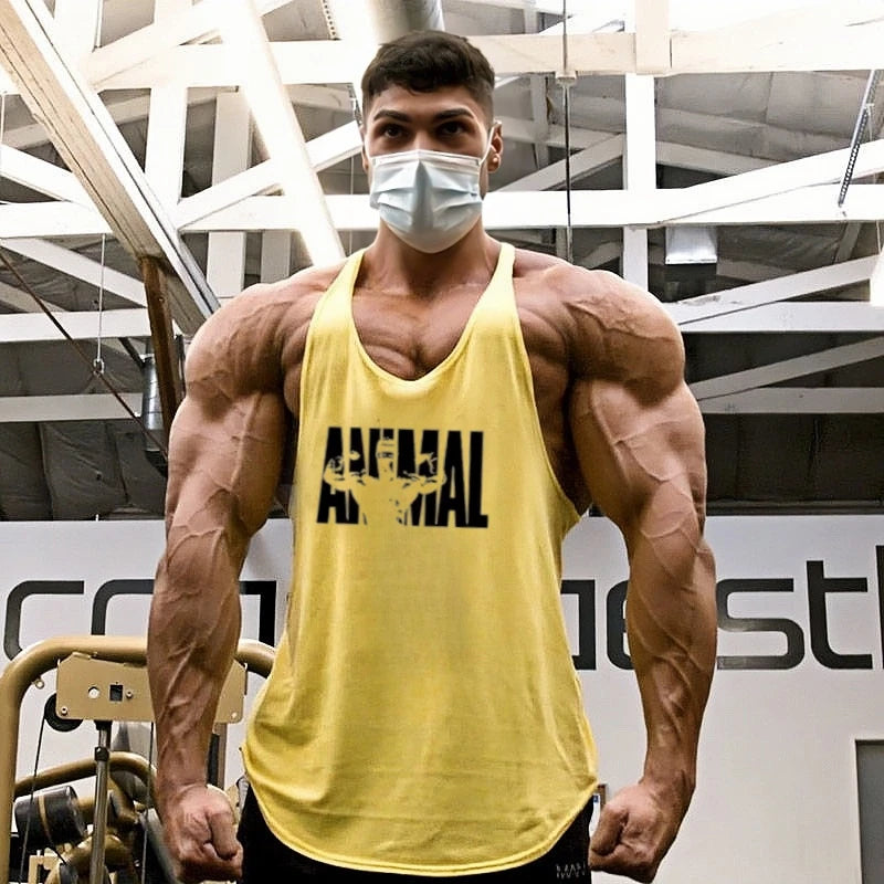 Strength Printed Men's Stringer Vest - Cotton Breathable Y - Fitness Back Fitness Wear, Intensive Training and Fitness Style - Sun Studio