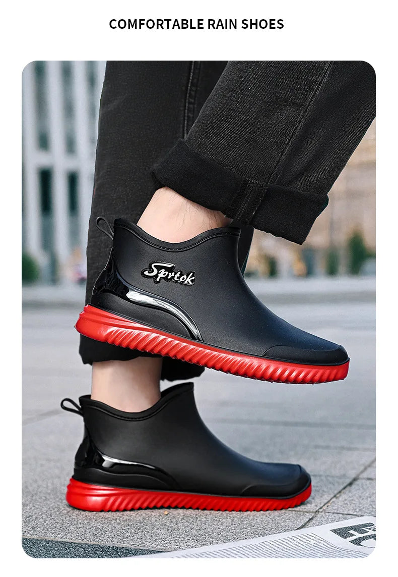 Couples Short Rain Shoes Fashion Light Waterproof Shoes Non-Slip Sports Korean Rain Boots - Sun Studio