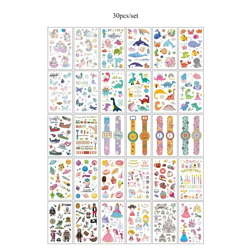 30 Sheets Cute Cartoon Temporary Tattoos for Hands Waterproof Tattoo Stickers Rainbow Fruit Moon Fake Finger Tattoo - Sun Studio