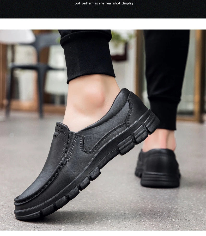 Fashion Leather Men's Casual Shoes Non-slip EVA Chef shoes Men Waterproof Loafers Comfort Soft soled Men Driving shoes Plus Size - Sun Studio