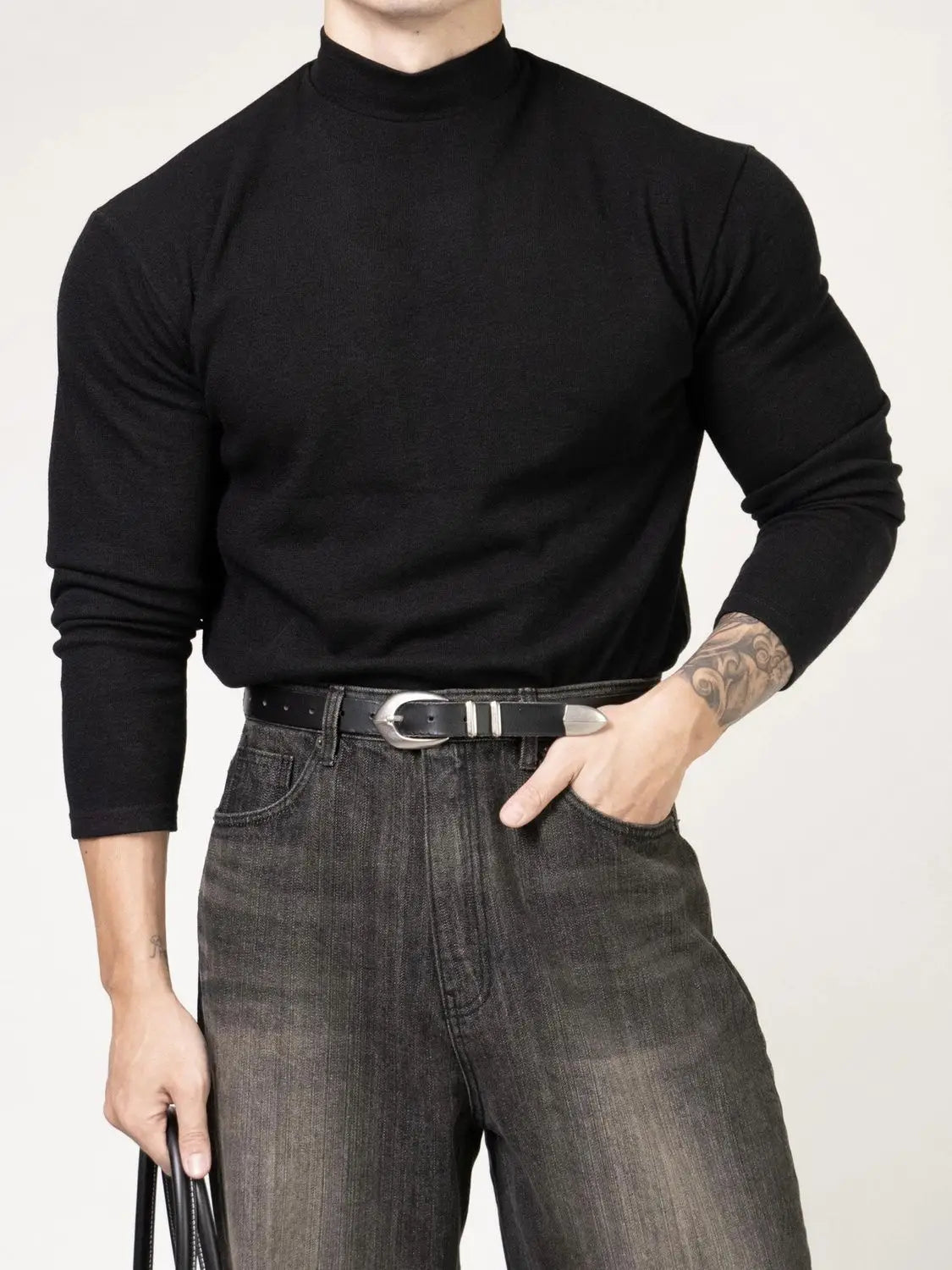 Fitness T-shirt Men's Clothes Spring Autumn Training Suit Threaded Turtleneck Slim Fit Sports Quick Dry Breathable Long Sleeves - Sun Studio