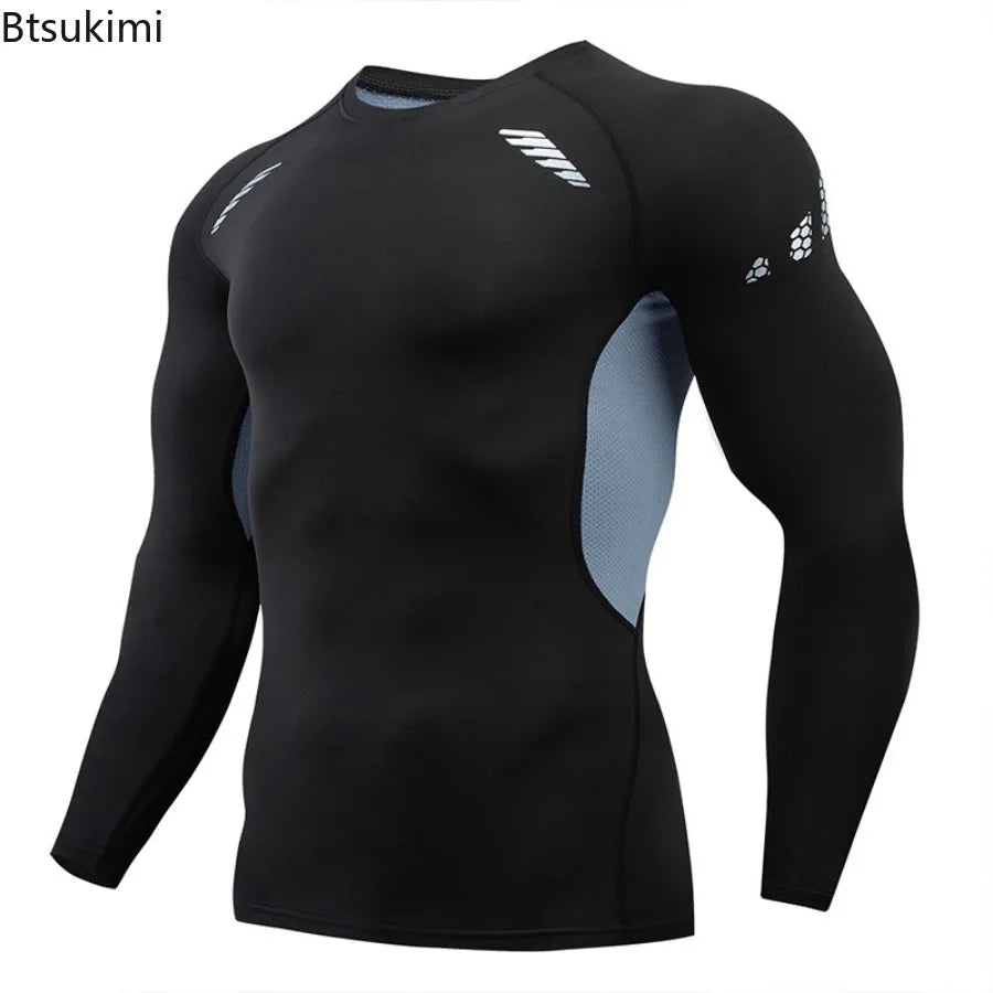 Gym Sports T-shirts for Men Long Sleeve Tights Boxing Sportswear Breathable Quick Dry Fitness Tops Male Outdoor Training Clothes - Sun Studio